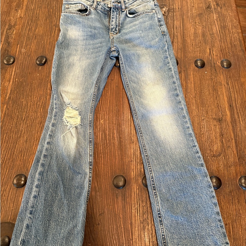Pilcro Light Blue Distressed Straight Leg Jeans
